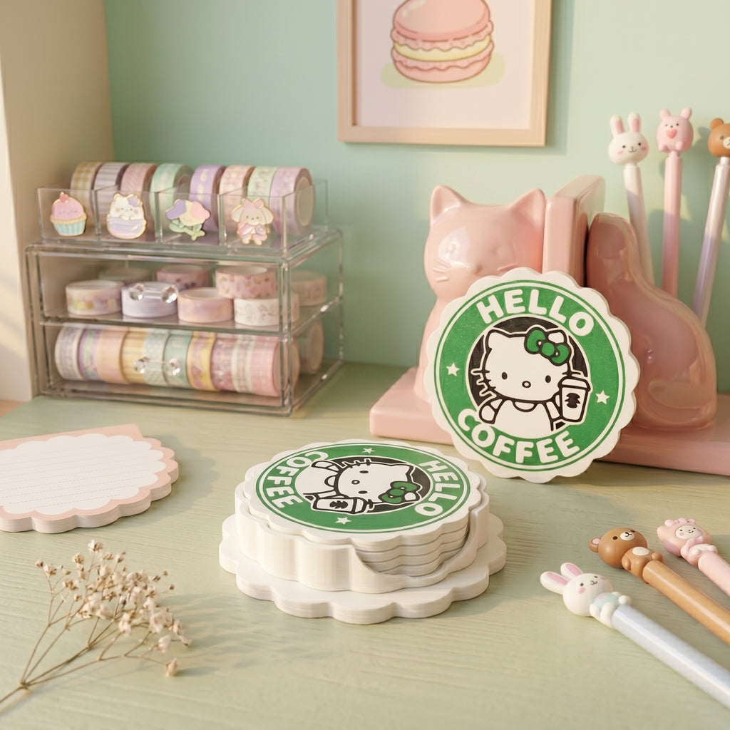 Hello Coffee Coasters – Set of 4 with base